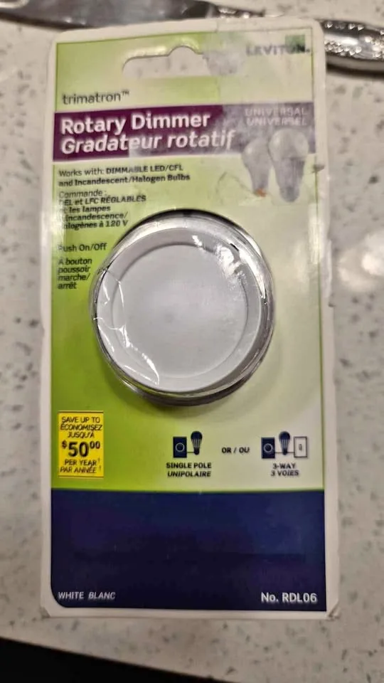 Leviton Rotary Dimmer White Led/Cfl Push On/Off 3Way 600W