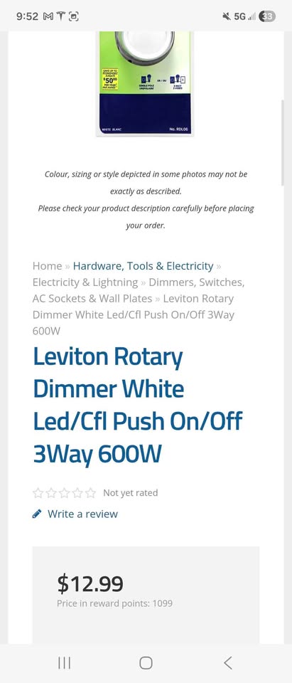 Leviton Rotary Dimmer White Led/Cfl Push On/Off 3Way 600W - photo 2