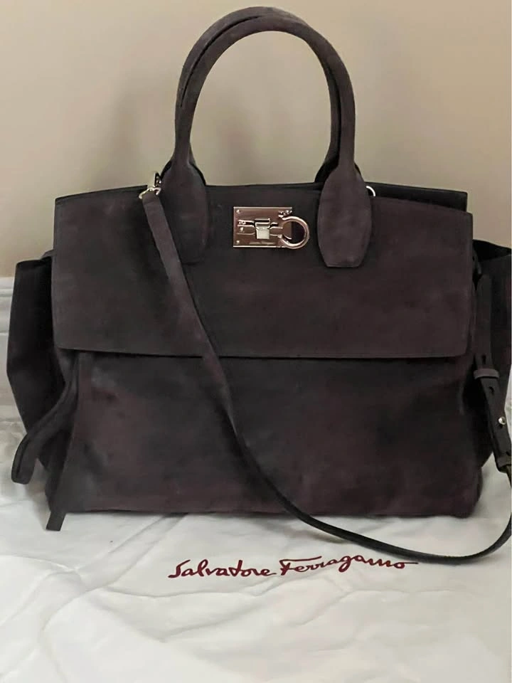Salvatore Ferragamo Suede Gancini Handbag in Storm Grey - photo 3