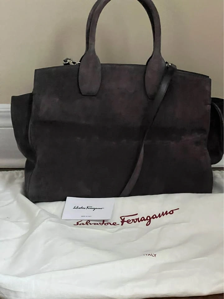Salvatore Ferragamo Suede Gancini Handbag in Storm Grey - photo 4