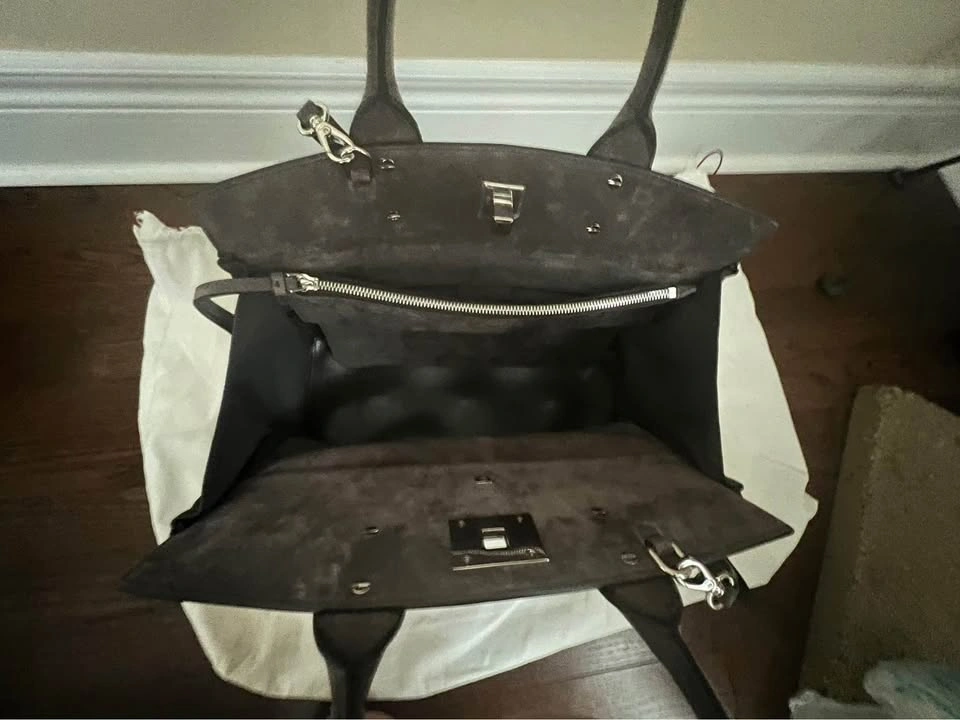 Salvatore Ferragamo Suede Gancini Handbag in Storm Grey - photo 5