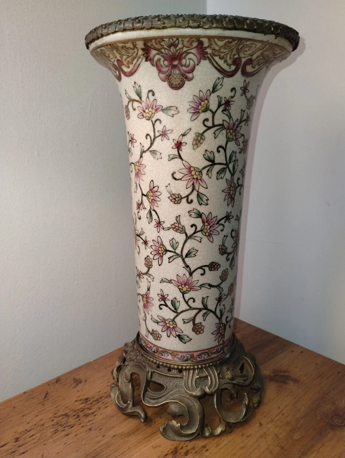 Mid Century Gilt Bronze Mounted Chinese Vase