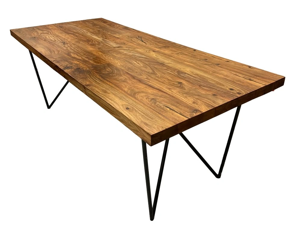 CB2 Dylan Acacia Dining Table – Solid Wood & Iron Base