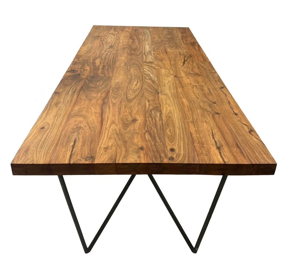 CB2 Dylan Acacia Dining Table – Solid Wood & Iron Base - photo 2