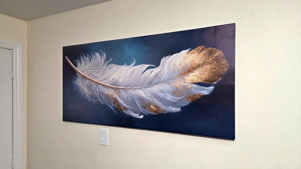 Minimalist Feather Canvas 52x24 – Elegant Modern Wall Art
