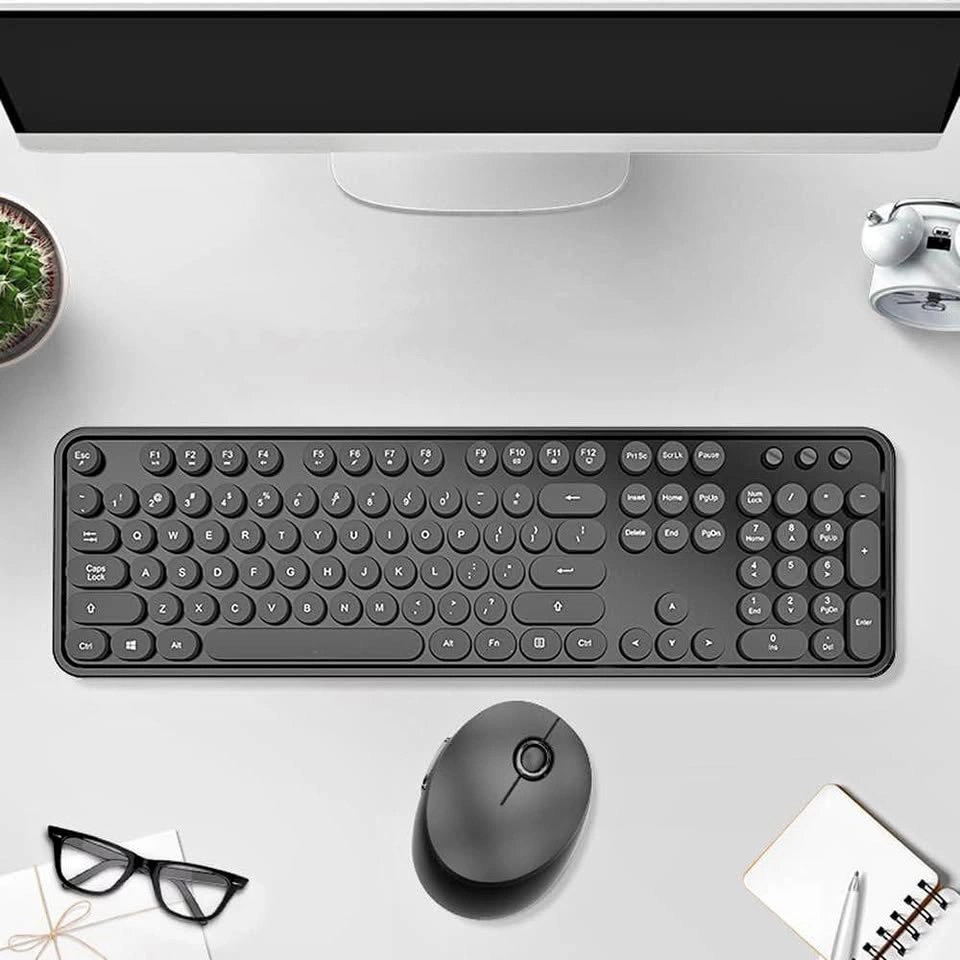 Wireless Keyboard & Mouse Combo – Retro Typewriter Style – Black