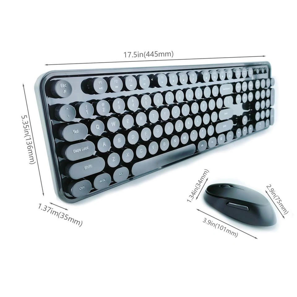 Wireless Keyboard & Mouse Combo – Retro Typewriter Style – Black - photo 5