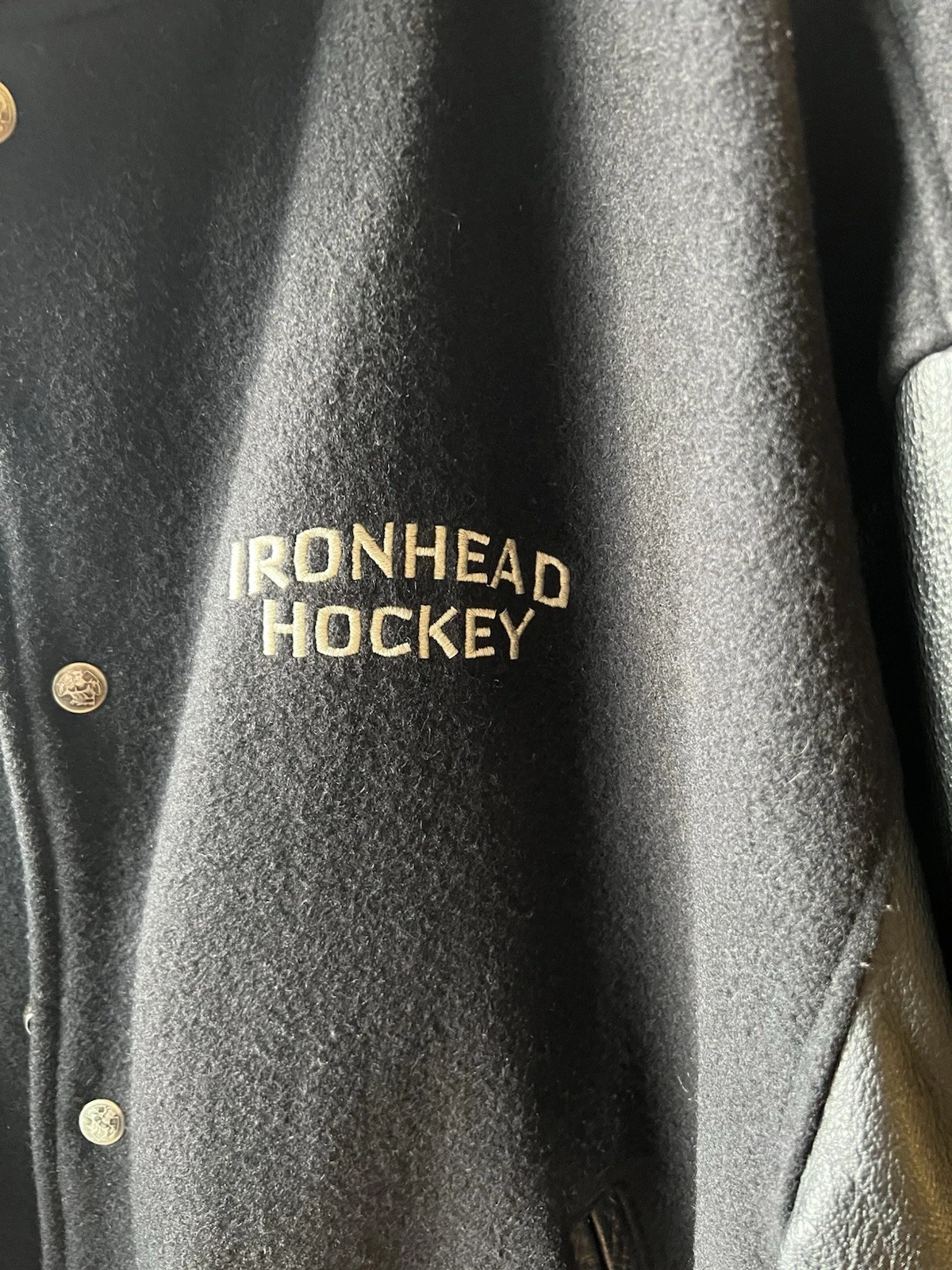 Gently Used Ironhead Wool Bomber w/Leather Sleeves, Black - photo 3