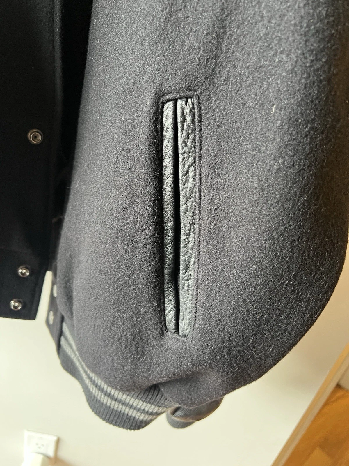 Gently Used Ironhead Wool Bomber w/Leather Sleeves, Black - photo 4