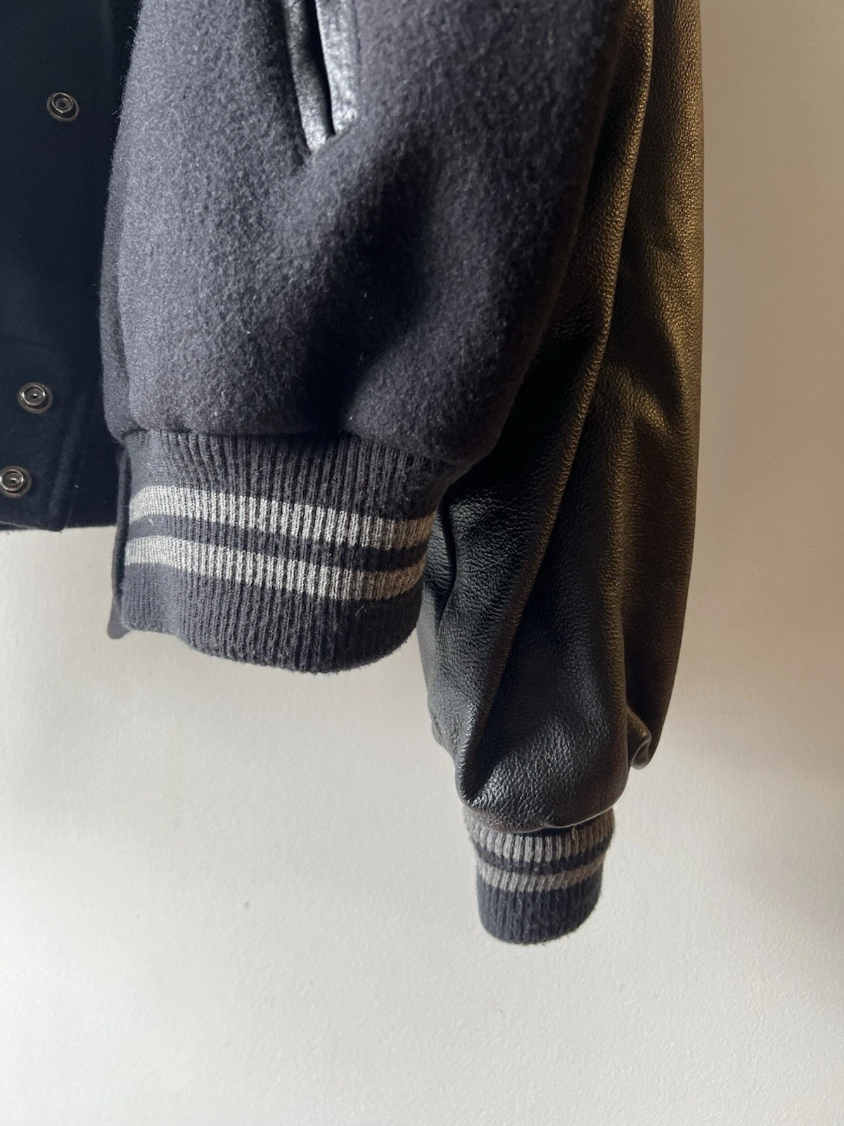 Gently Used Ironhead Wool Bomber w/Leather Sleeves, Black - photo 5