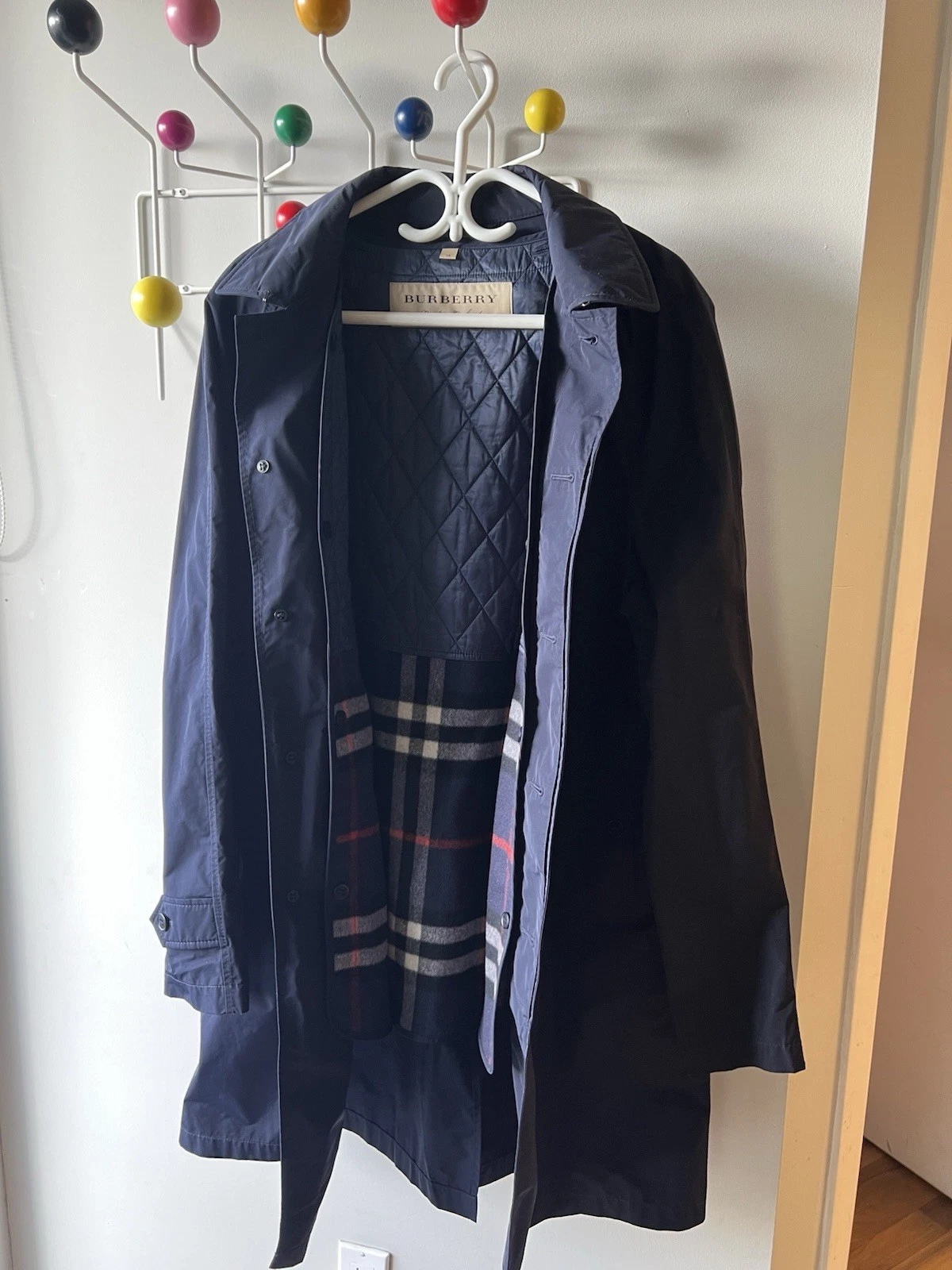 Burberry London Navy Trench Coat with Removable Tartan Liner
