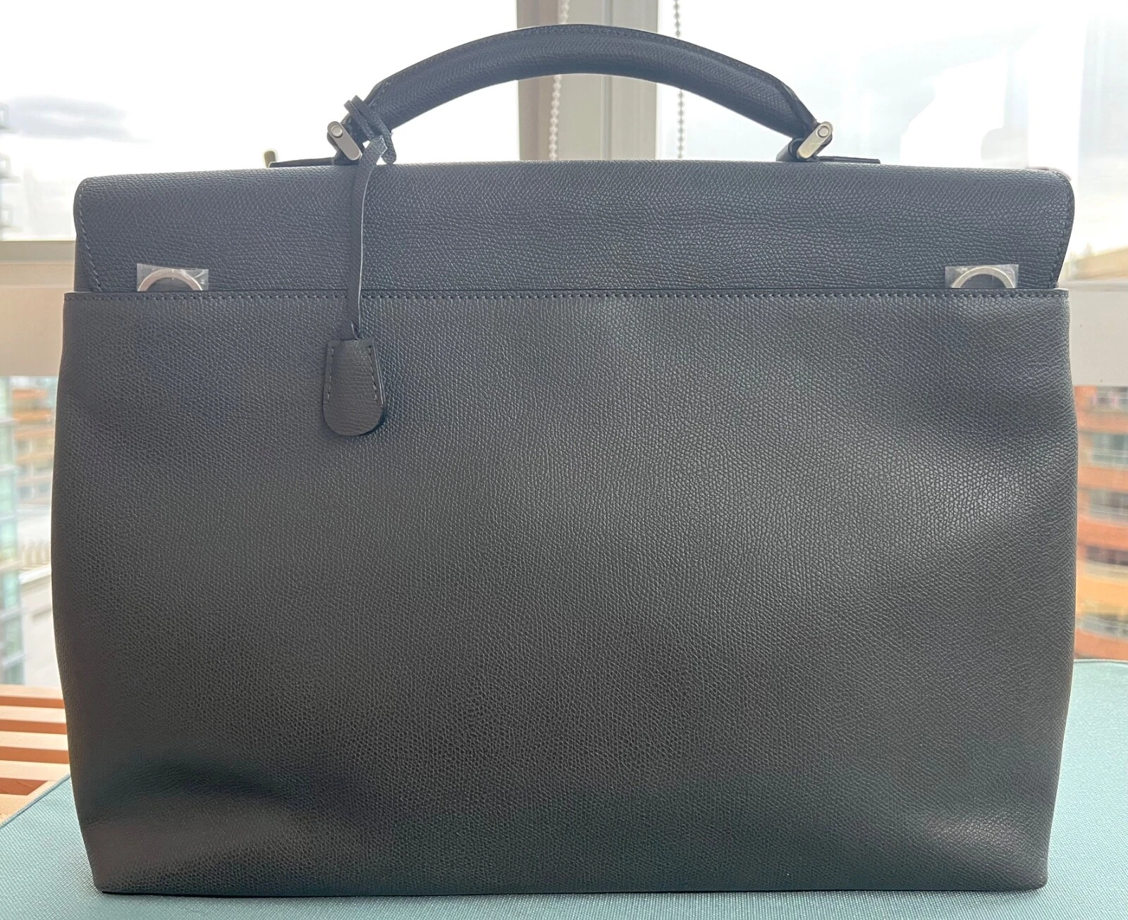 Valextra Avietta Briefcase w/Flap & 24h Zipper, Smokey Grey, New - photo 4