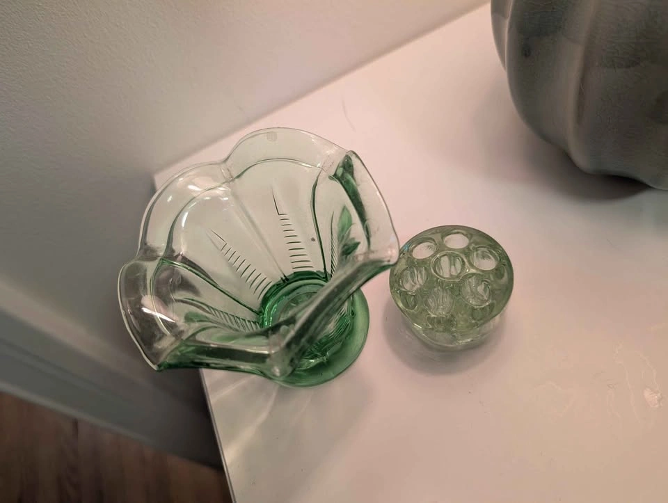 Vintage Green Glass Flower Frog - photo 4