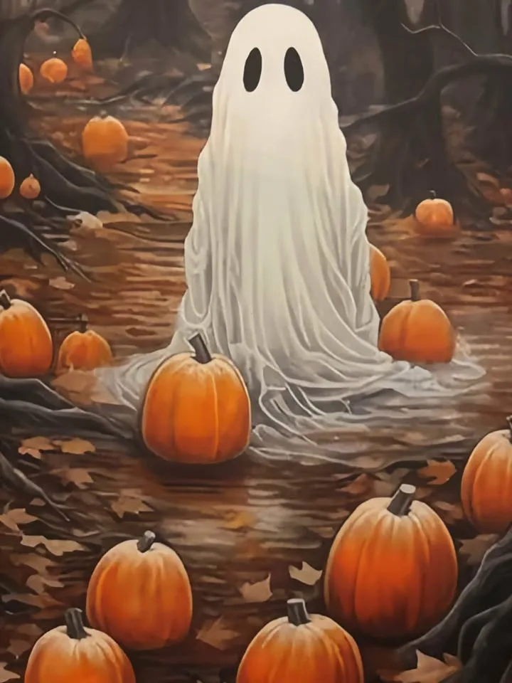 Beautiful Pumpkin Patch Ghost Canvas Wall Art-Ready To Hang image indicator(3)