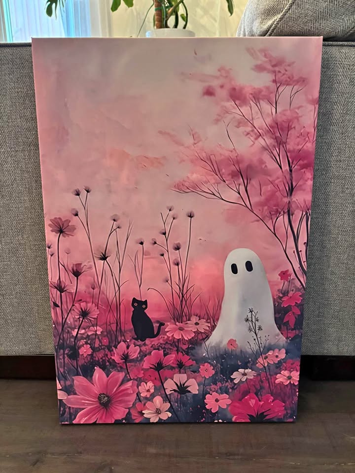 Whimsical Ghost Canvas Wall Art Ready To Hang