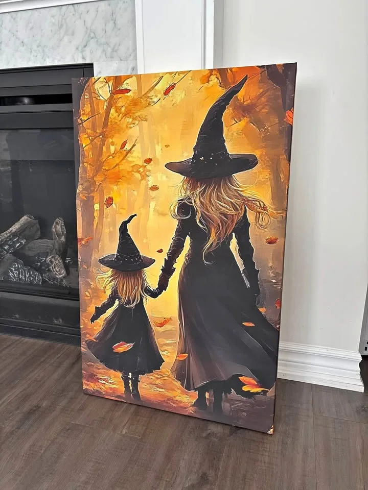 Large Witch & Her Daughter Canvas Wall Art-Ready To Hang thumbnail