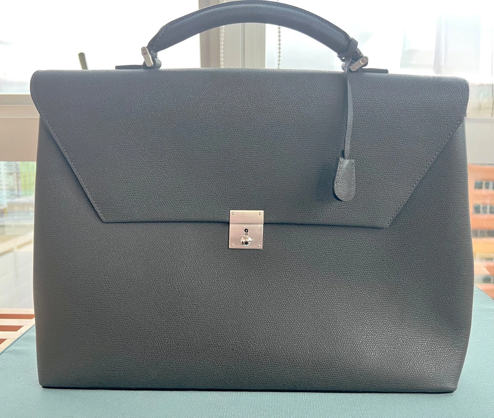 Valextra Avietta Briefcase w/Flap & 24h Zipper, Smokey Grey, New - photo 3