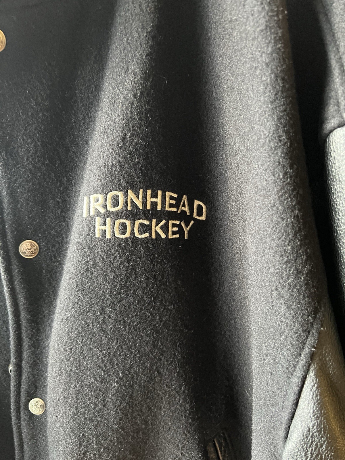 Gently Used Ironhead Wool Bomber w/Leather Sleeves, Black - photo 3