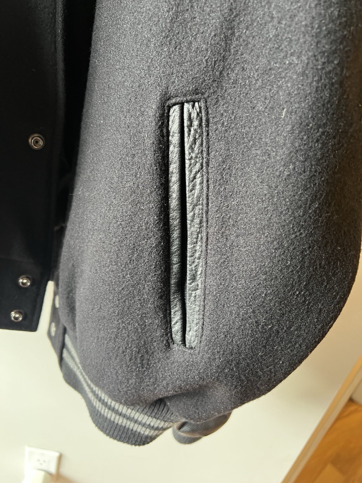 Gently Used Ironhead Wool Bomber w/Leather Sleeves, Black - photo 4
