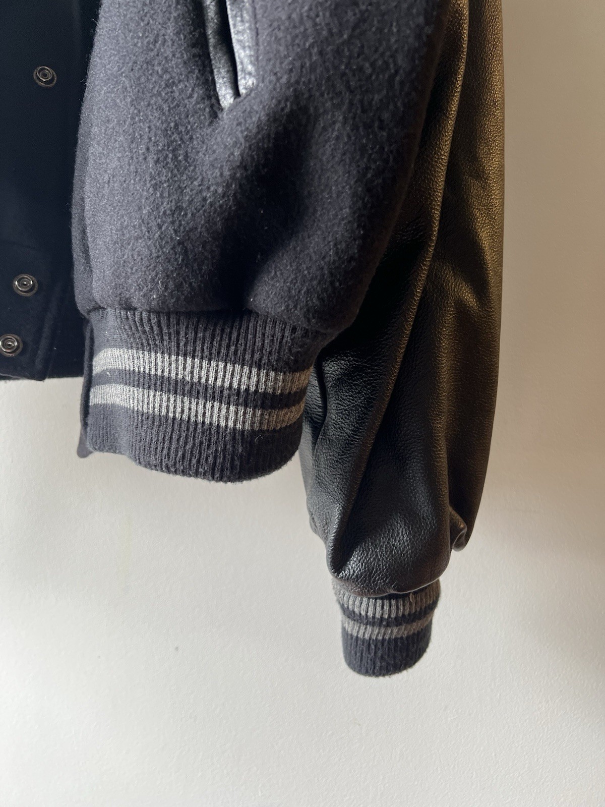 Gently Used Ironhead Wool Bomber w/Leather Sleeves, Black - photo 5