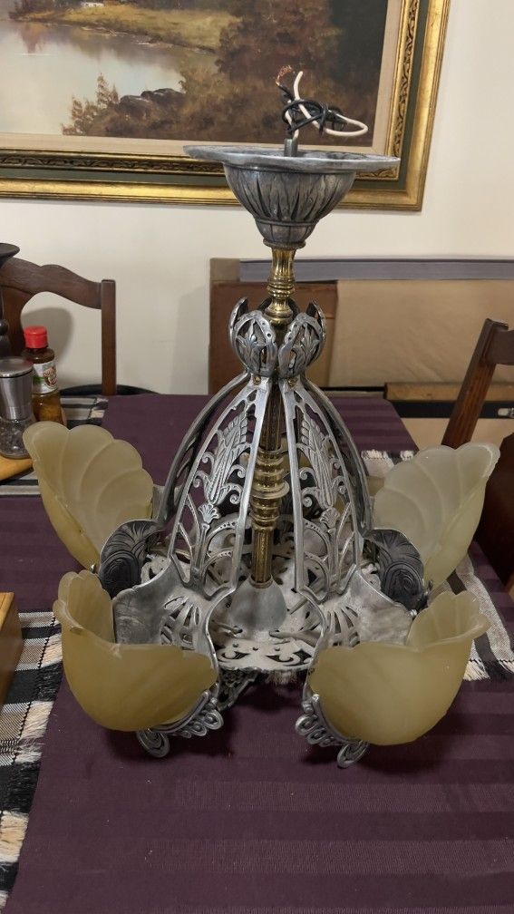 Antique 5 Bulb Art Deco Chandelier - 1920s
