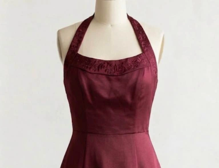 Mori Lee Burgundy Embroidered Halter Bridesmaid Gown Prom Dress - photo 2