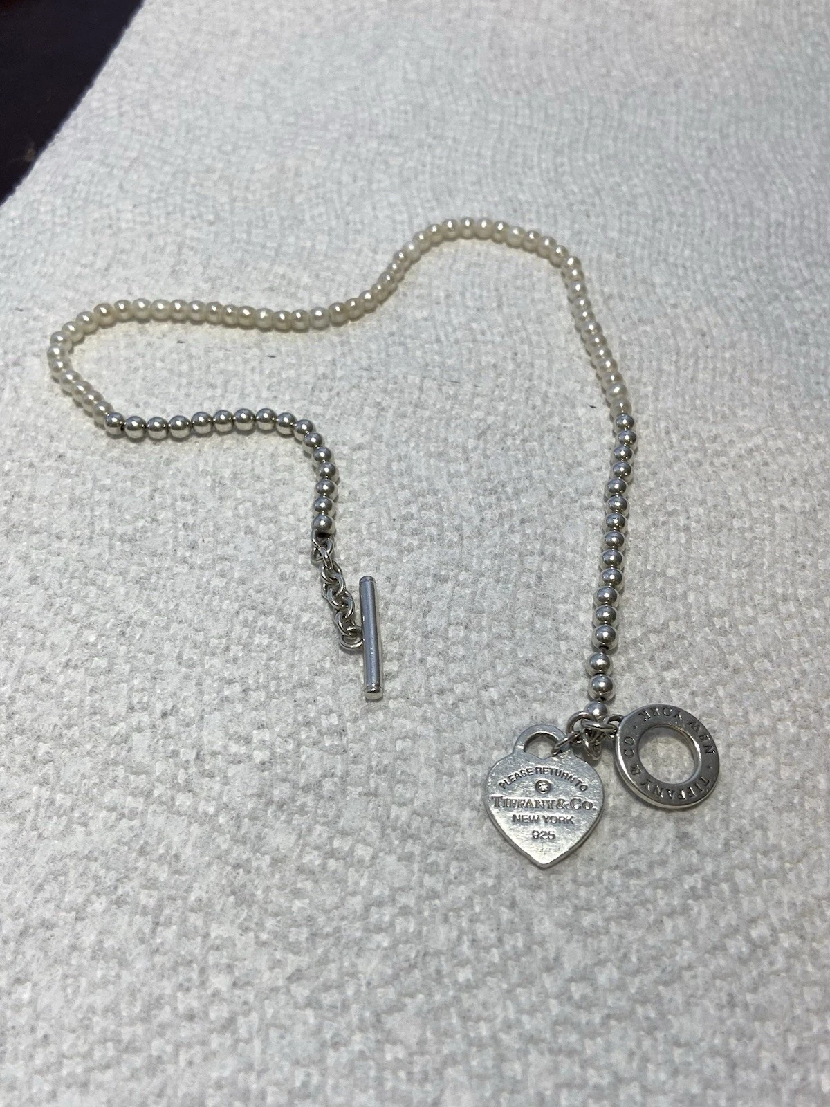 Tiffany & Co. Pearl & Sterling Silver Bracelet Heart Tag & Diamo