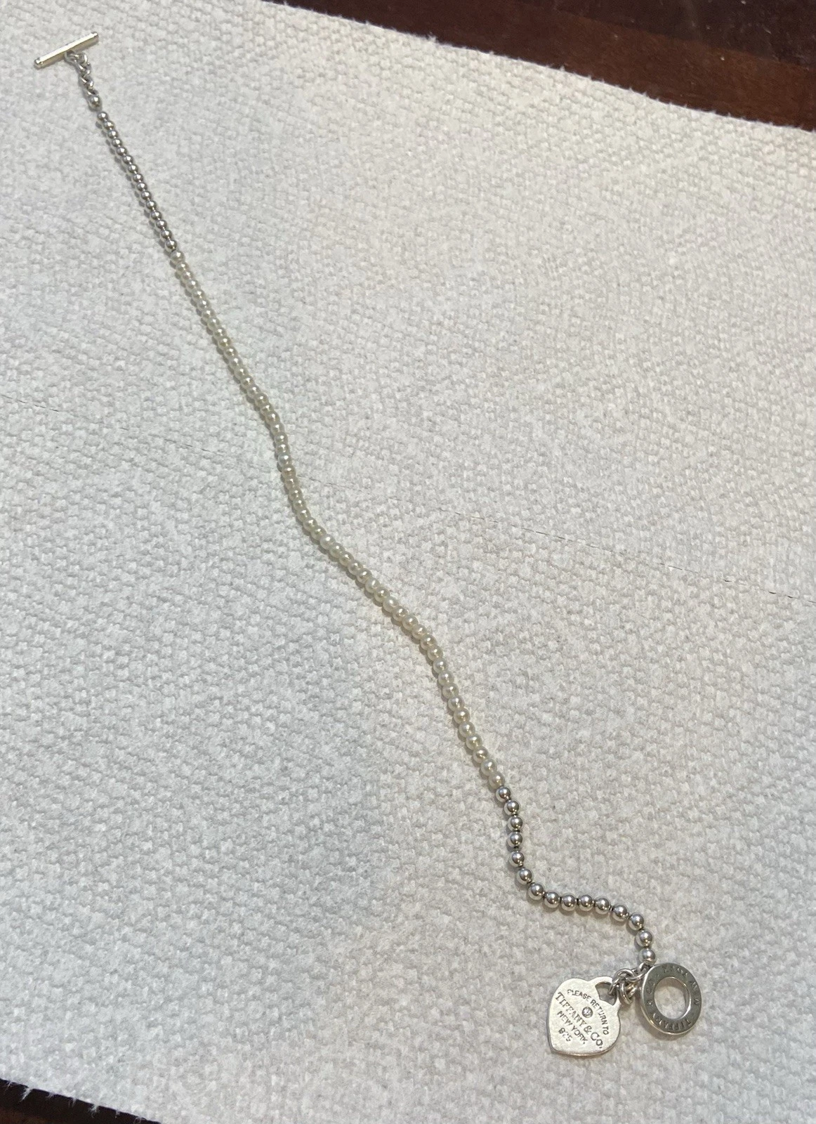 Tiffany & Co. Pearl & Sterling Silver Bracelet Heart Tag & Diamo - photo 3