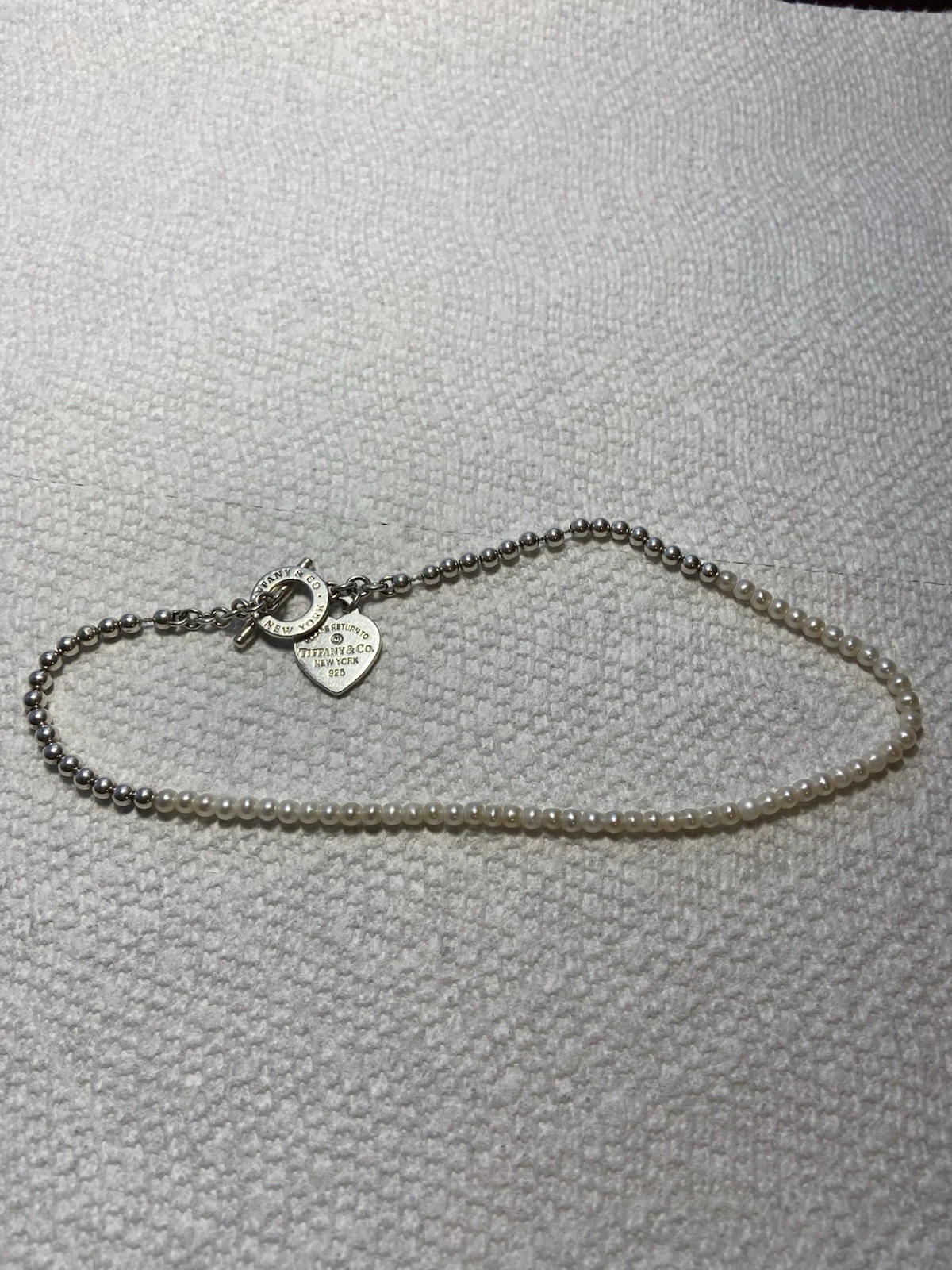 Tiffany & Co. Pearl & Sterling Silver Bracelet Heart Tag & Diamo - photo 4