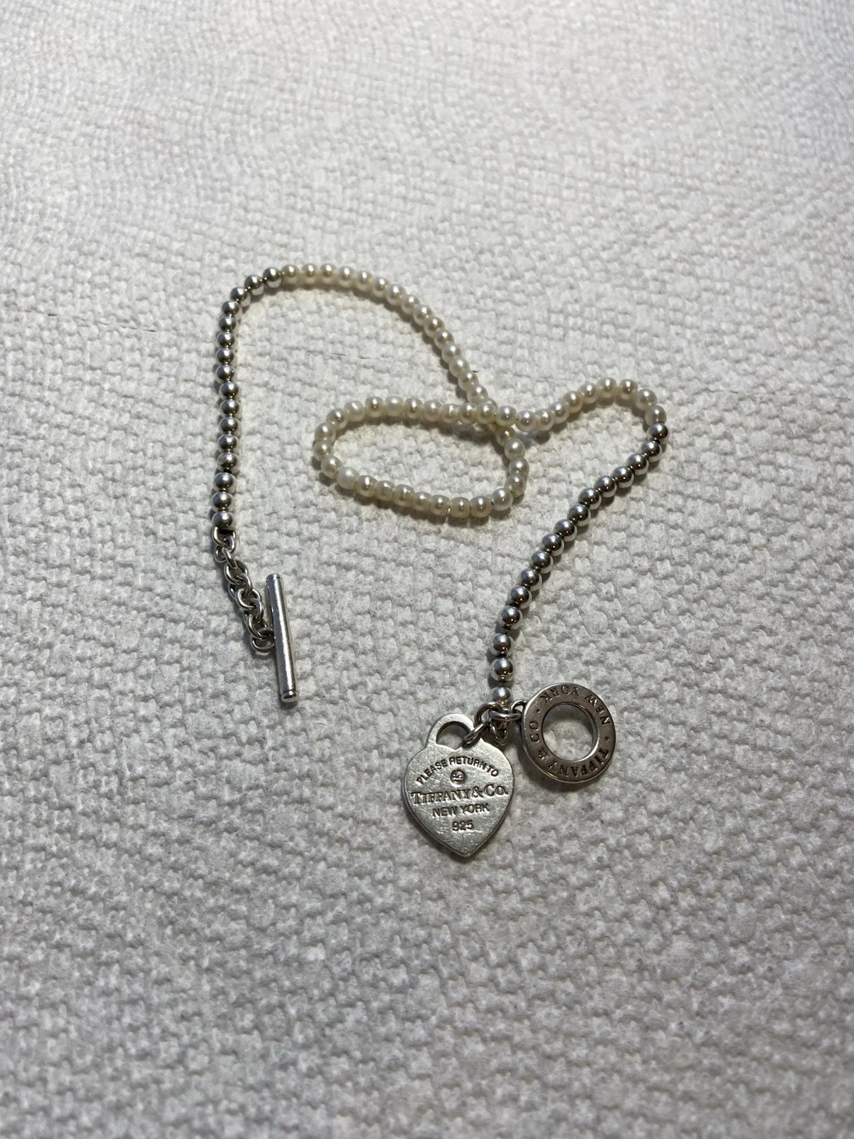 Tiffany & Co. Pearl & Sterling Silver Bracelet Heart Tag & Diamo - photo 5