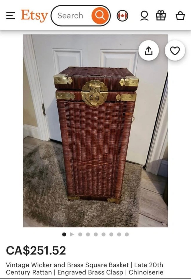 Vintage Wicker and Brass Square Basket