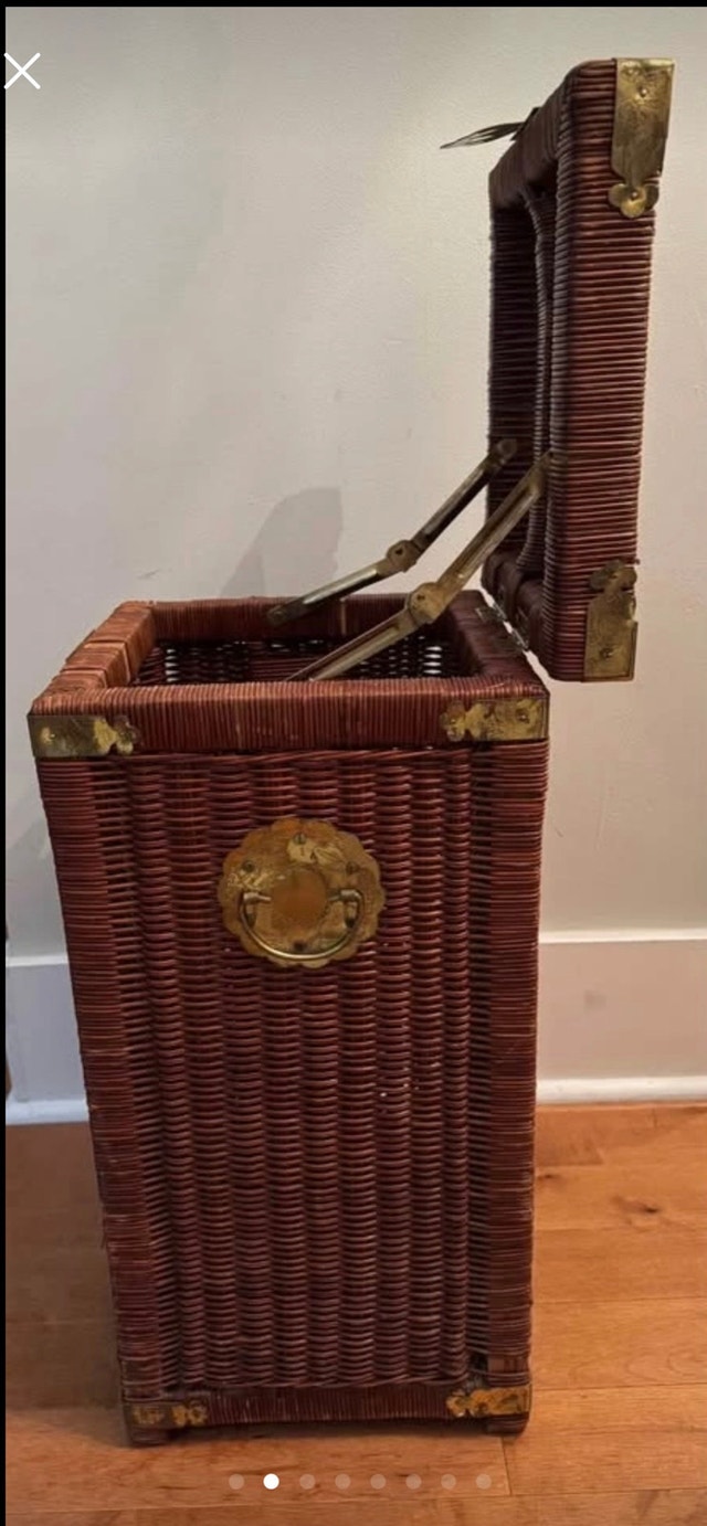 Vintage Wicker and Brass Square Basket - photo 3