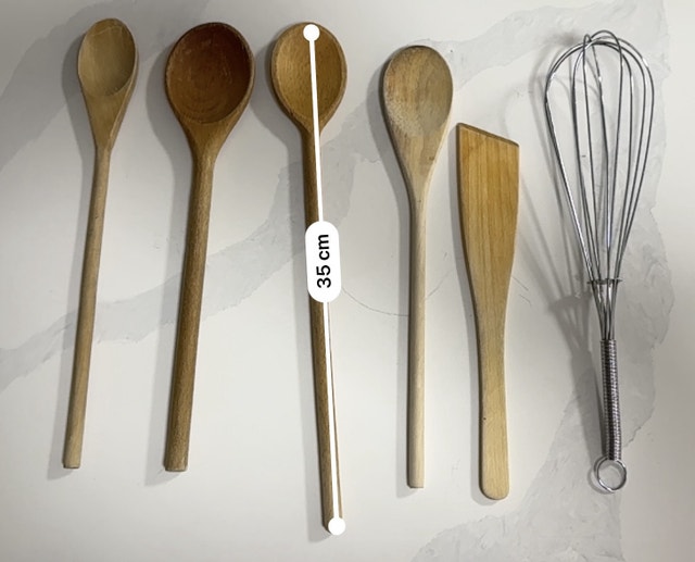 Utensil Wood Spoons and Wisk (Each: 1$, All: 5$)