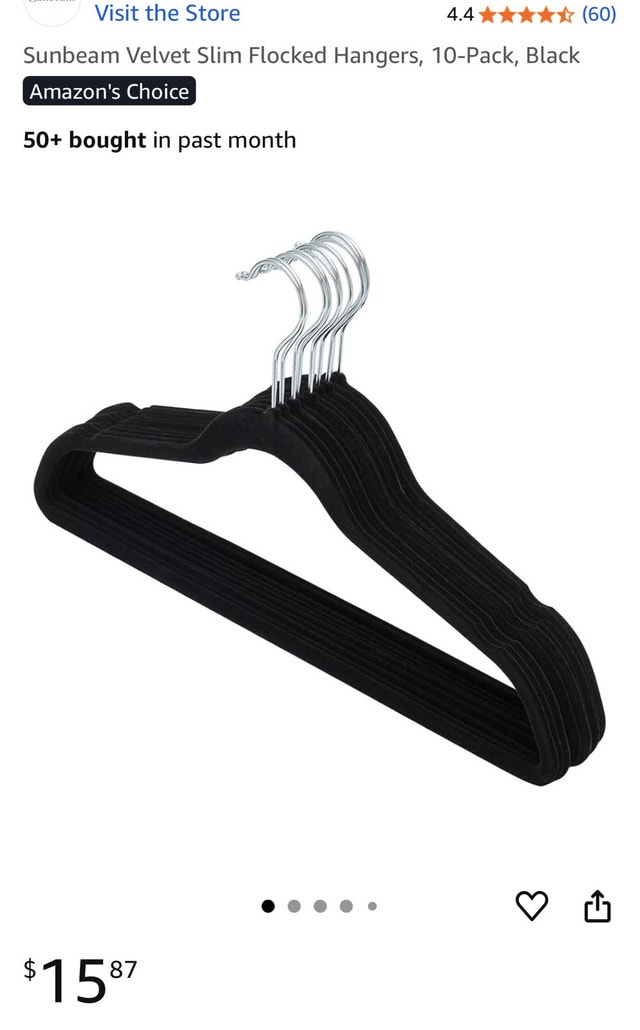 Sunbeam Velvet Slim Flocked Hangers, 11-Pack, Black - photo 2