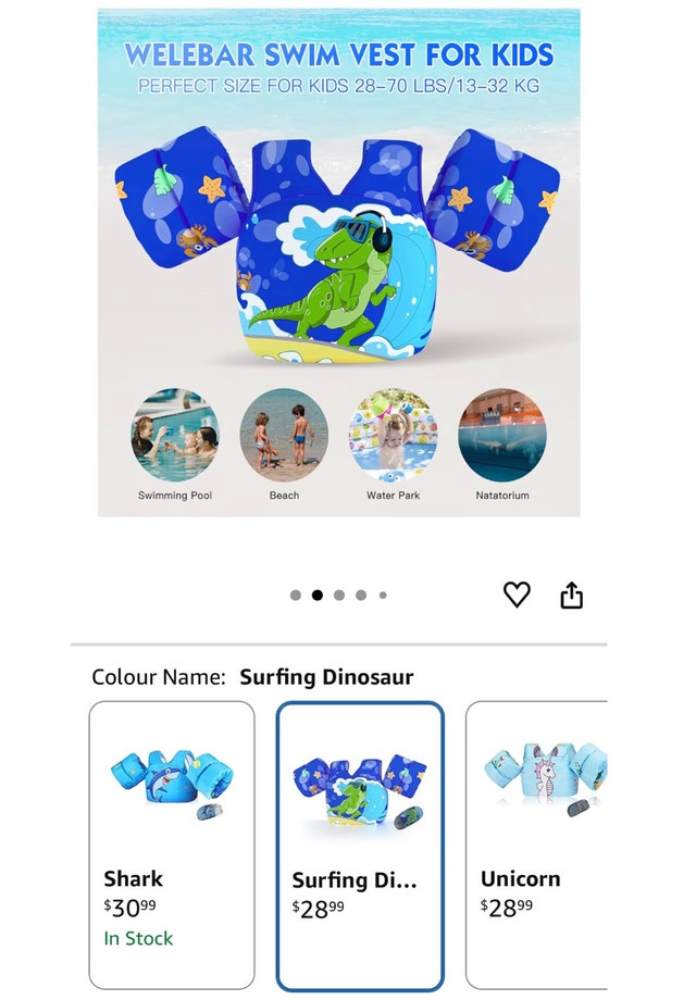 NEW - CHRIFFER Kids Swim Vest - Dinosaur 28-70 lbs - photo 2