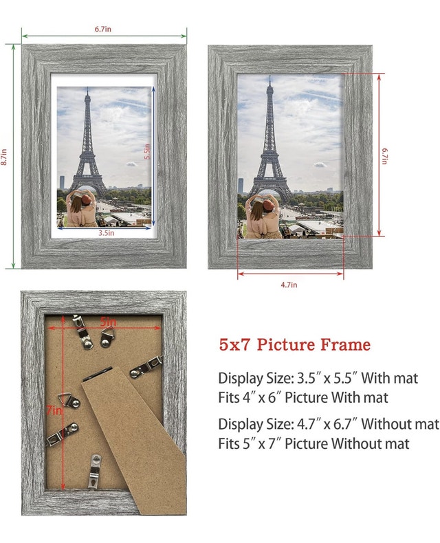 NEW - Gray Wood Grain Picture Frames 5x7, Set of 2 - photo 2