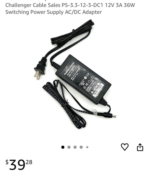 Challenger Cable 12V DC 3A Power Supply PS-2.5-12-3DAC