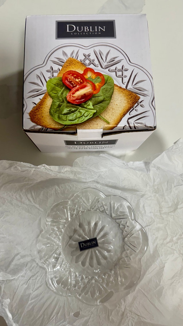 Godinger Lead Crystal Set of 4 Dublin Canape Plates