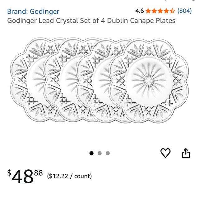 Godinger Lead Crystal Set of 4 Dublin Canape Plates - photo 2