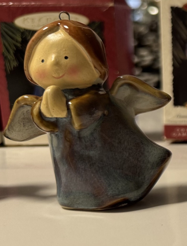 Handmade Art Glazed Painted Pottery Angel Ornament