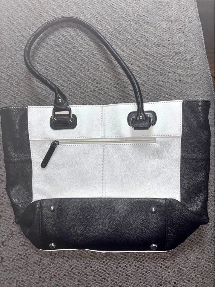 Black and White Faux Leather Tignanello Tote Bag