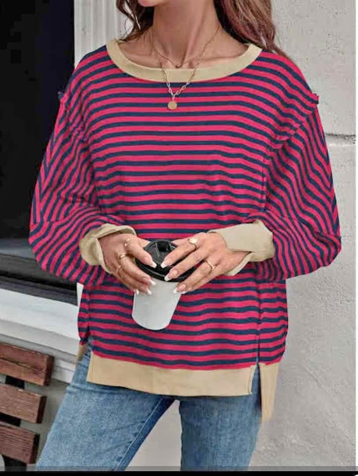 Womens Long Sleeve Striped Oversized