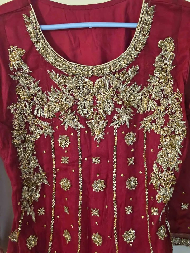 Red Gold Embroidered Formal Suit