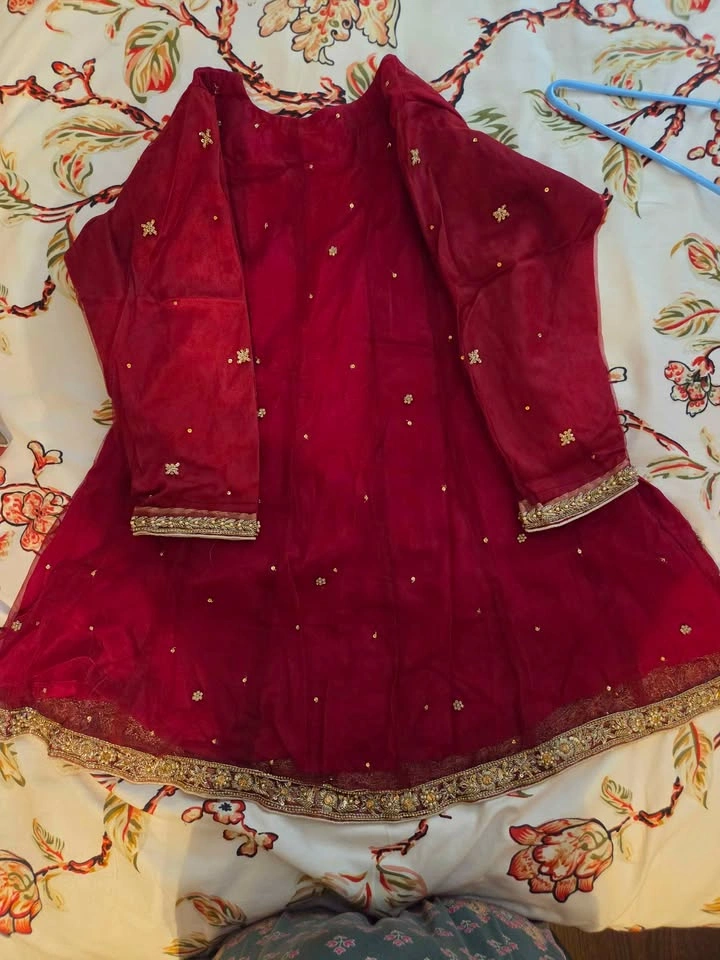 Red Gold Embroidered Formal Suit - photo 5