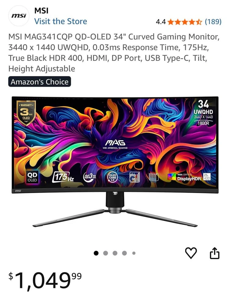 MSI MAG 341CQP QD-OLED 34” 175Hz Ultrawide Gaming Monitor - photo 3