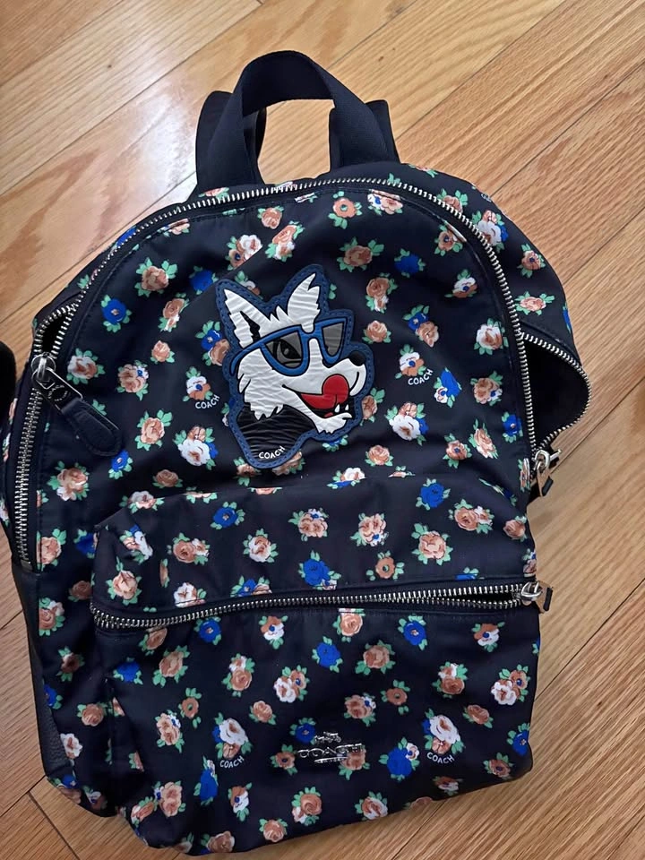 Coach Charlie Backpack – Tea Rose Floral + Wolf Patch