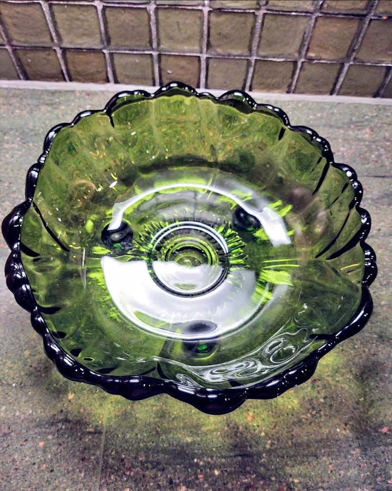 Vintage Green Footed Glass Bowl