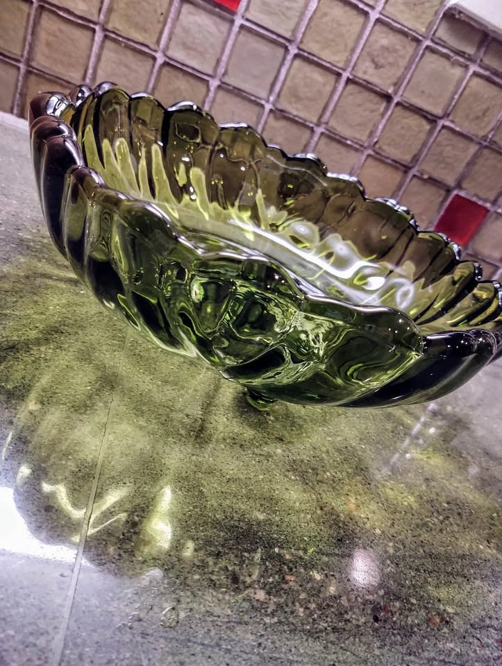 Vintage Green Footed Glass Bowl - photo 4