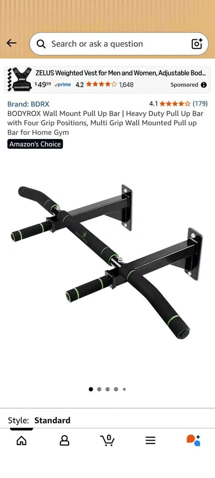 BODYROX Heavy Duty Multi Grip Wall Mount Pull Up Bar Home Gym