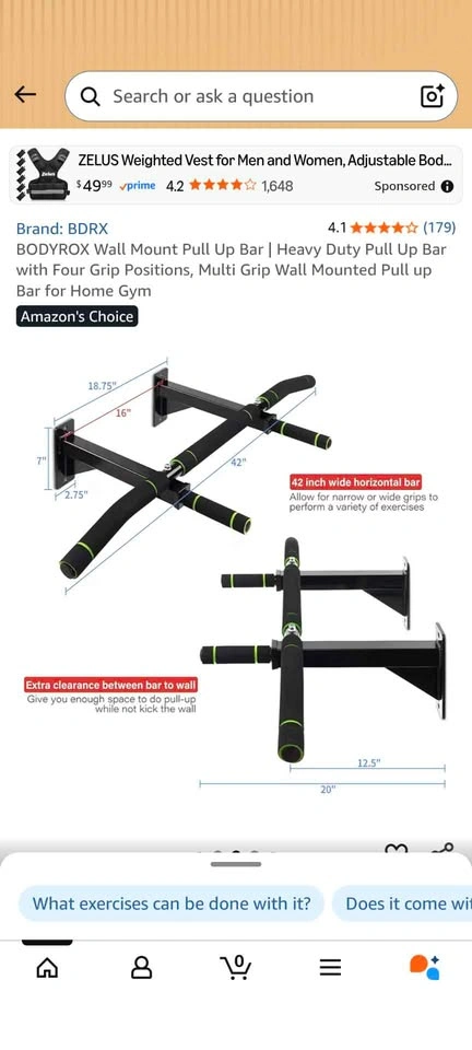 BODYROX Heavy Duty Multi Grip Wall Mount Pull Up Bar Home Gym - photo 2